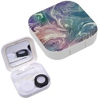 Portable Contact Lens Case Box Travel Kit Mirror + Bottle + Tweezers Container Holder [ Marble Colorful ]
