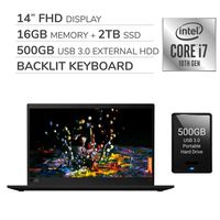 Lenovo ThinkPad X1 Carbon 2019 Premium 14" FHD Laptop Computer, 10th Gen Intel Core i7-10710U 1.80 GHz, 16GB RAM, 2TB SSD, Backlit Keyboard,Fingerprint Reader,Win 10 Pro,500GB USB 3.0 External HDD