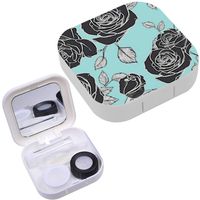 Portable Contact Lens Case Box Travel Kit Mirror + Bottle + Tweezers Container Holder [ Rose Flower ]