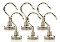 Strongman Magnets | 6 Pack of Powerful 50LB Neodymium Heavy Duty Magnetic Hooks | +3M Non Scratch Stickers | Multi USE Indoor Outdoor Hook Magnets! DECLUTTER and ADD Storage Now! (6 Pack)