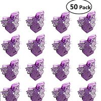 EBTOYS 50pcs Laser Cut Wedding Favors Candy Boxes Butterfly DIY Gifts Box with Ribbons for Wedding Bridal Birthday Shower Party Decors (Purple)