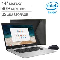 2019 ASUS C423NA Chromebook 14" FHD Thin and Light Laptop Computer, Intel Celeron N3350 up to 2.4GHz, 4GB LPDDR4 RAM, 32GB eMMC, 802.11ac WiFi, Bluetooth, USB-C 3.1, Bonus Mouse and Sleeve, Chrome OS