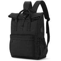 Zicac Women & Men Roll Top Water-Resistant Travel Hiking Rucksack Lightweight Casual Daypack Stylish School Backpack with USB Charging Port, Black