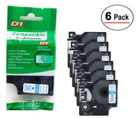 6/Pack LM Tapes - Premium LM-45014 1/2" Blue on White Compatible Label Maker Tape, Replaces Dymo 45014 D1 Label Tape 12mm
