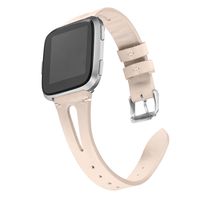 bayite Leather Bands Compatible with Fitbit Versa/Versa 2, Slim Wristband with Ventilated Hole Replacement Accessories Strap Versa Women Men, Nude