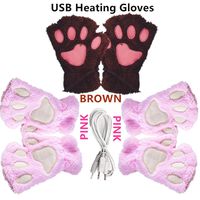 3 Pair DECVO Winter Powered Warmer Thicken Paw Fingerless USB Heated Gloves Plush Cold-Proof Knitted Half Finger Laptop Mittens USB Warm Gloves Women Teen Girls Best Winter Gift (Pink+Brown+Purple)
