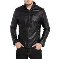 WULFUL Men's Stand Collar Leather Jacket Motorcycle Lightweight Faux Leather Outwear Black-M