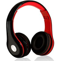 Mokata Headphone Bluetooth Wireless Over Ear On Foldable Hi-fi Stereo Sound Headset with AUX 3.5mm Jack Cord SD Card Slot Microphone for Young Adults Mobile TV PC Game Rechargeable Equipment B03 Red
