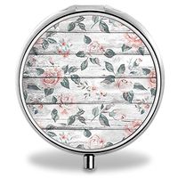Flowers Pill Case, Round Stainless Drug Organizer Container Medicine Cover for Pocket Daily&Weekly