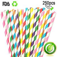 Paper Straws Drinking Biodegradable and Recycled, Rainbow Stripe Paper Straws for Juices, Shakes, Smoothies, Party Supplies Decorations