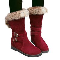 Dainzuy Women's Mid Calf Fashion Winter Snow Boots Warm Furry Faux Fur Lining Flats Suede Boots with Buckles