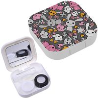 Portable Contact Lens Case Box Travel Kit Mirror + Bottle + Tweezers Container Holder [ Doodle Kawaii ]