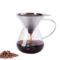 Pour Over Coffee Maker Paperless Reusable Stainless Steel Filter and BPA-Free Glass Carafe Hand Coffee Dripper Brewer Pot 13.5 Ounce/ 400 ml