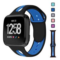 Lintelek Silicone Replacement Bands Compatible with Fitbit Versa, Friendly Wristband Breathable Soft Bands Washable Straps for 5.5-8.5 Inches, Quick Drying (Large, Black+Blue)