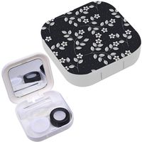 Portable Contact Lens Case Box Travel Kit Mirror + Bottle + Tweezers Container Holder [ Elegant Cute Flowers ]