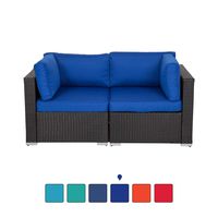 Peach Tree Wicker Loveseats Patio Sectional Corner Sofa All Weather Rattan Outdoor Thick Sofa Set