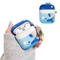 ICI-Rencontrer Super Creative Vivid 3D Basso-relievo Embossed Blue Whale Airpods Case Solid Animal Portable AirPods Accessories Soft Silicone Anti-Scratch Waterproof Protective Case