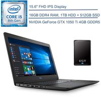 2020 Dell G3 15.6" FHD Gaming Laptop Computer, 8th Gen Intel Quad-Core i5-8300H up to 4.0GHz, 16GB DDR4 RAM, 1TB HDD + 512GB SSD, GeForce GTX 1050 Ti 4GB, Windows 10 + EST 320GB External Hard Drive