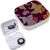 Portable Contact Lens Case Box Travel Kit Mirror + Bottle + Tweezers Container Holder [ Goldfish Cherry Blossoms ]