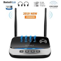 Bluetooth 5.0 Transmitter, MANLI 3 in 1 Bluetooth Transmitter Receiver 265FT Long Range for PC,Car/TV/Home Stereo System, Support aptX HD & aptX Low Latency, Dual Link, Optical RCA AUX 3.5mm