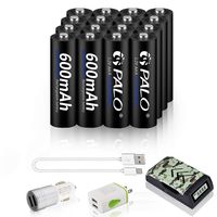 PALO 16 Pack AAA600mAh Rechargeable Ni-MH Batteries Battery with 4 Bay AA AAA Battery Charger