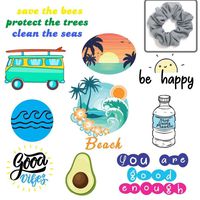 VSCO Hydro Flask Stickers (10) Bundle with Free Hair Scrunchie(1) Cute Trendy Stickers for Water Bottles Waterproof Aesthetic for Teens VSCO Girls.Use on Laptops, Hydro Flasks, Vinyl & Durable Decals
