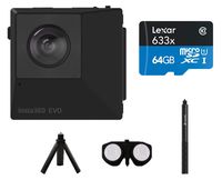 Insta360 EVO, 3D Foldable 180/360 Camera, 5.7K Videos + 18MP Photos, with FlowState Stabilization, Bundle Kit with 64GB microSD Card + Insta360 Selfie Stick