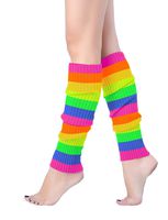 V28 Women Juniors 80s Eighty's Ribbed Leg Warmers for Party Sports (Z46-Mix13)