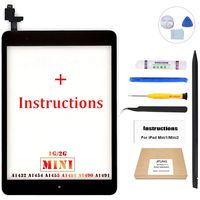 JPUNG Screen Replacement for iPad Mini 1/iPad Mini 2 (Black), with Home Button, Complete Repair Tools Kit, Camera Holder, Pre-Installed Adhesive Stickers, Instructions [365 Days Warranty]