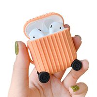 BONTOUJOUR AirPods Case, Creative Suitcase Shape Stripe Surface Silicone Case Cover Protective Skin for Apple AirPods-Orange
