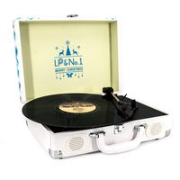 LP&No.1 Suitcase Bluetooth Turntable with Stereo Speaker,3 Speeds Vinyl Record Player,White-Blue