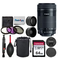 Canon EF-S 55-250mm F4-5.6 is STM Lens for Canon SLR Cameras + 58mm 2X Professional Telephoto Lens + High Definition 58mm Wide Angle Lens + 64GB Memory Card + 6" Lens Pouch + Filter Kit + Accessories