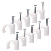Round Cable Wire Clips - 10mm (Pack of 100) White Plastic Cable Circle Clips - Cable Management Electrical Ethernet Dish TV Speaker Wire Cord Tie Holder Single Coaxial Nail Clamps