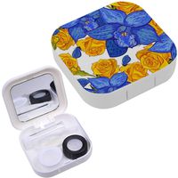 Portable Contact Lens Case Box Travel Kit Mirror + Bottle + Tweezers Container Holder [ Flower Cards ]