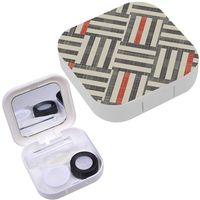 Portable Contact Lens Case Box Travel Kit Mirror + Bottle + Tweezers Container Holder [ Striped Geometric ]