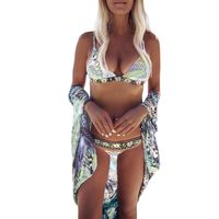 Balakie Women Bikini Underwear Boho Triangle Printing Strap Split Swimsuit Bathing Beachwear (L, Multicolor)