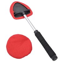 Retractable Cleaning Brush Car Windshield Cleaning Brush Microfiber Window Scraping Black Handle Car Clean Tool Pack of 1 With 2 Towels (Red)