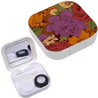 Portable Contact Lens Case Box Travel Kit Mirror + Bottle + Tweezers Container Holder [ Vintage Lush Colorful ]