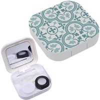 Portable Contact Lens Case Box Travel Kit Mirror + Bottle + Tweezers Container Holder [ Vintage Flower Floral ]
