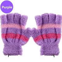 DECVO USB 2.0 Powered Stripes Heating Pattern Knitting Wool Heated Gloves Fingerless Hands Warmer Mittens Laptop Computer Warm Gloves for Women Men Girls Boys (Purple)
