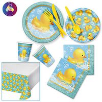 Rubber Ducky Baby Shower Decorations - Duck Bubble Bath Party Supplies Pack Bundle for 8 Guests - Dinner Plates Dessert Plates Napkins Table Cover Cups and Cutleries