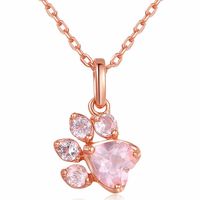 Cute Paw Pendant Necklace with Pink Crystal Rose Gold Plated Jewelry for Women Girls Animal Lovers (Rose Gold)