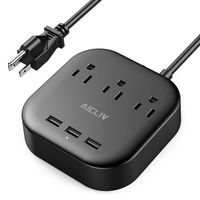 Power Strip with USB, Aicliv Desktop Charging Station with 3 Outlets and 3 USB Ports, 5 ft Extension Cord, Overload Protection, Compact Size for Cruise Ship, Travel, Home and Office, 1625W/13A, Black