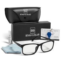Blue Light Blocking Glasses - Computer Glasses by BEVAN & BLAIR - Anti Glare, Transparent Lens (No Magnification), Gaming Glasses and UV Blocker - Large Square Black Frames - Protect from Eye Strain