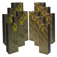 Christmas Paper Gift Wine Bags 12 Pcs Premium Gold Metallic Foil Black Color Patterns Bottle Wrapping Wine Tote Recyclable Liquor Bottle Carrier,13.7'' x 4.7''x 3'' by BllalaLab