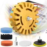 Decal Adhesive Remover, VONDERSO 4 Inch Stripe Rubber Eraser Wheel Sticker Remover Kit with Sponge Polishing Pads and Wool Buffing Pad, Plastic Razor Blades, 8 Pieces