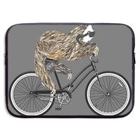 HOODSWOP Cycling Sloth Print Waterproof Laptop Sleeve, Laptop Sleeve Bag- Stylish Cute Neoprene Notebook Carrying Case Handbag for 13" 15"