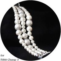 White Pearl Bands Compatible with Fitbit Charge 3 Smartwatch Bands Exercising Elastic Stretch Handmade Jewelry Bracelet Watch Replacement Strap Wristband Wearable Watchbands Pearl Bracelet Girls Women