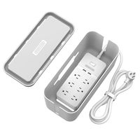 Surge Protector Power Strip with Cable Management Box, 6 Outlets and 2 USB Ports with Switch Control, Flat Plug, 5ft Heavy-Duty Extension Cord, Cord Organizer Box for Home and Office - White