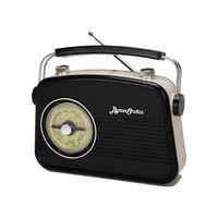 Byron Statics Radios Portable Am FM Analog Large Rotary Dial Swivel Good Sensitivity and Audio External Metal Antenna Knob Switch Removable Power Plug or 1.5V AA Battery with Headphones Plug Black